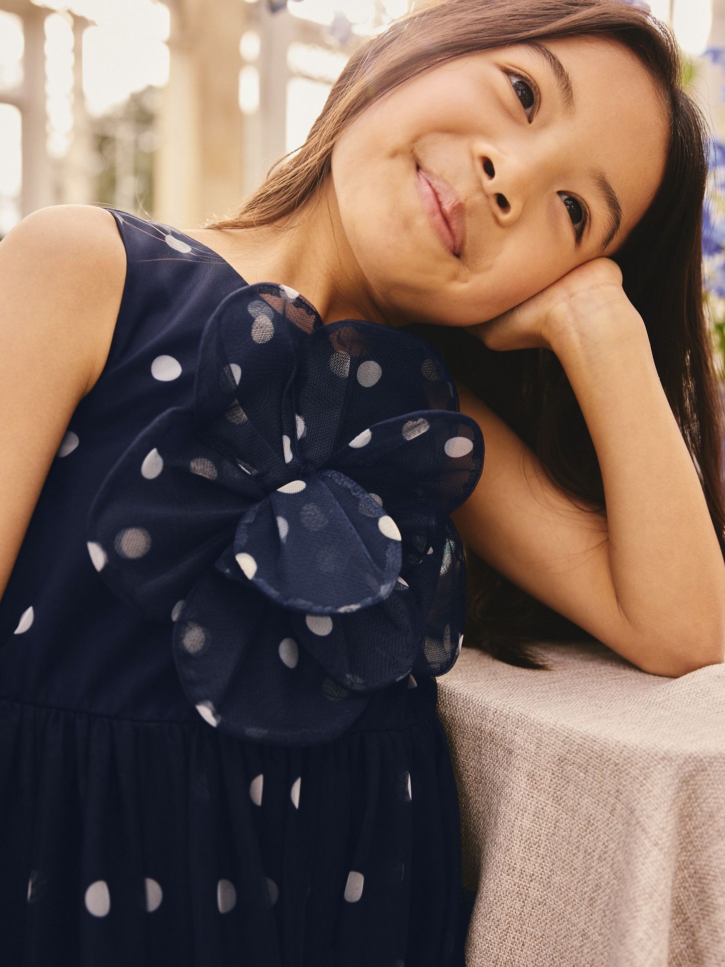 Navy Spot Flower Corsage Mesh Occasion Dress (3-16yrs) image 4