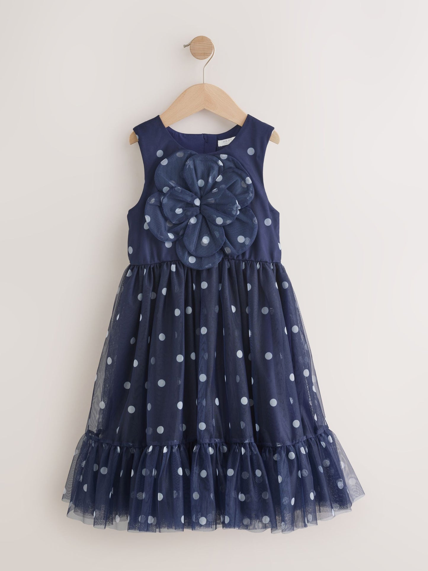 Navy Spot Flower Corsage Mesh Occasion Dress (3-16yrs) image 5