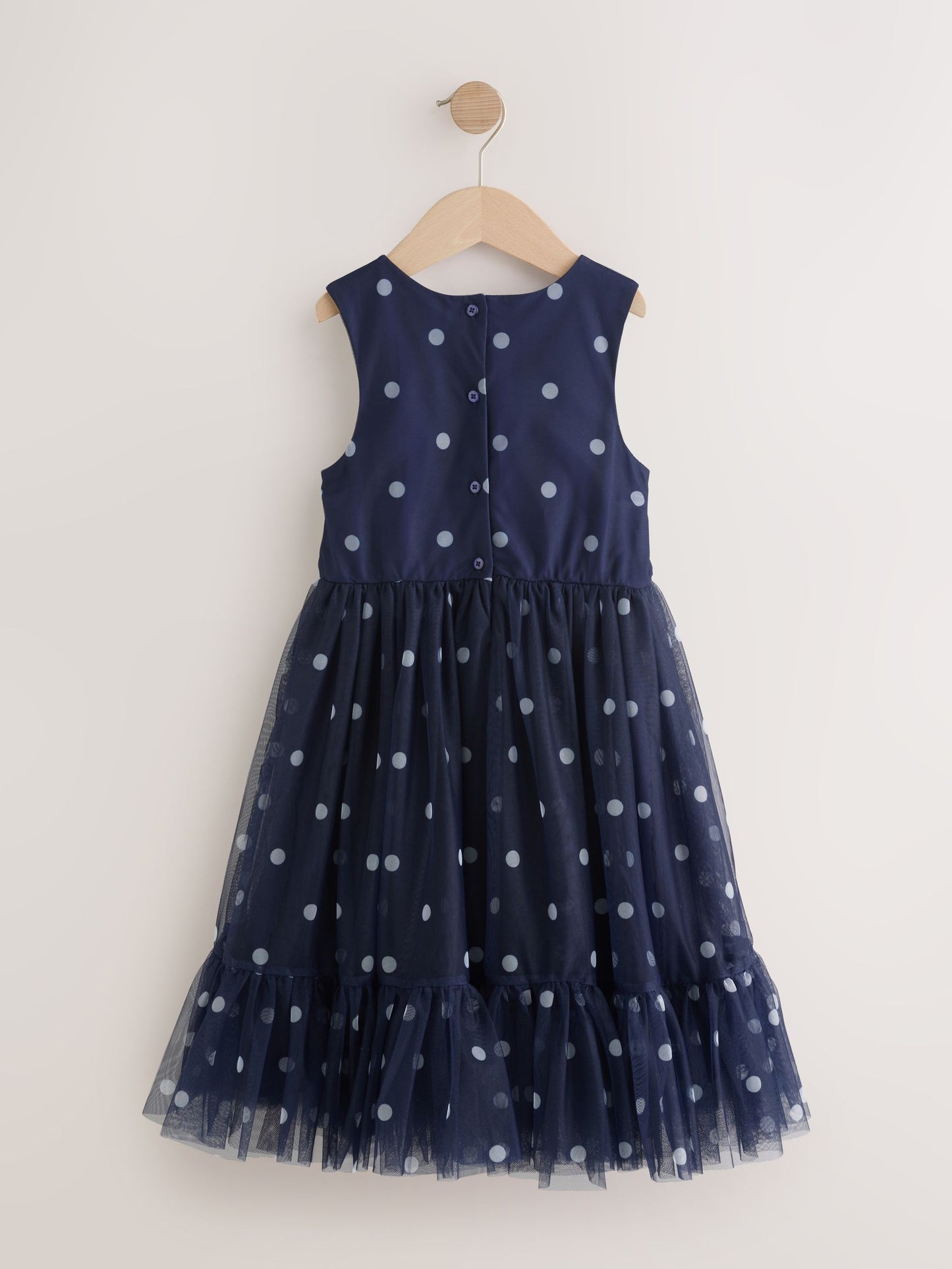 Navy Spot Flower Corsage Mesh Occasion Dress (3-16yrs) image 6