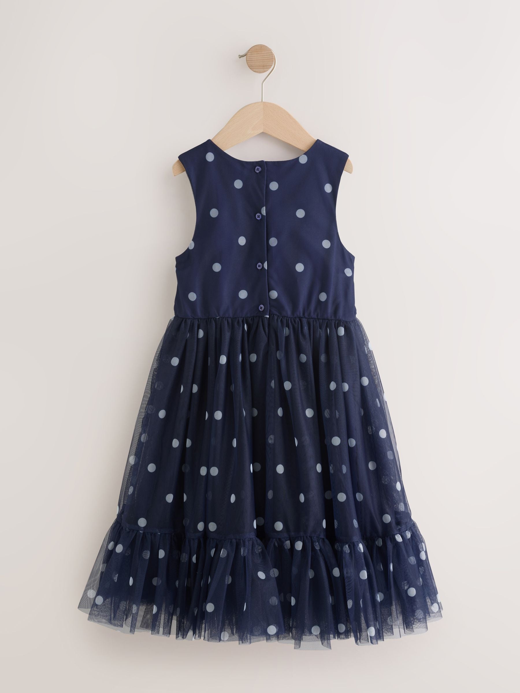 Navy Spot Flower Corsage Mesh Occasion Dress (3-16yrs) image 6
