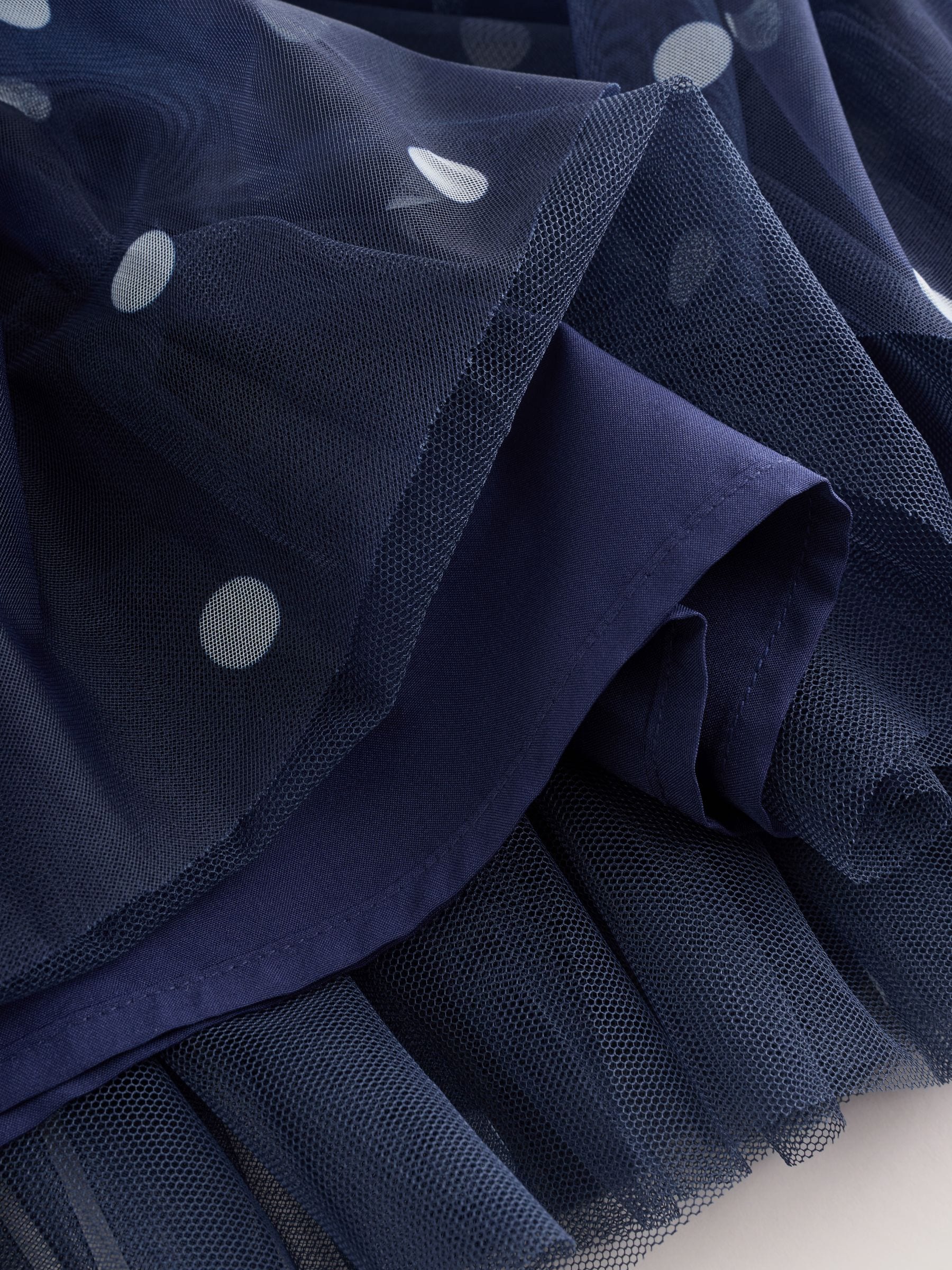 Navy Spot Flower Corsage Mesh Occasion Dress (3-16yrs) image 7