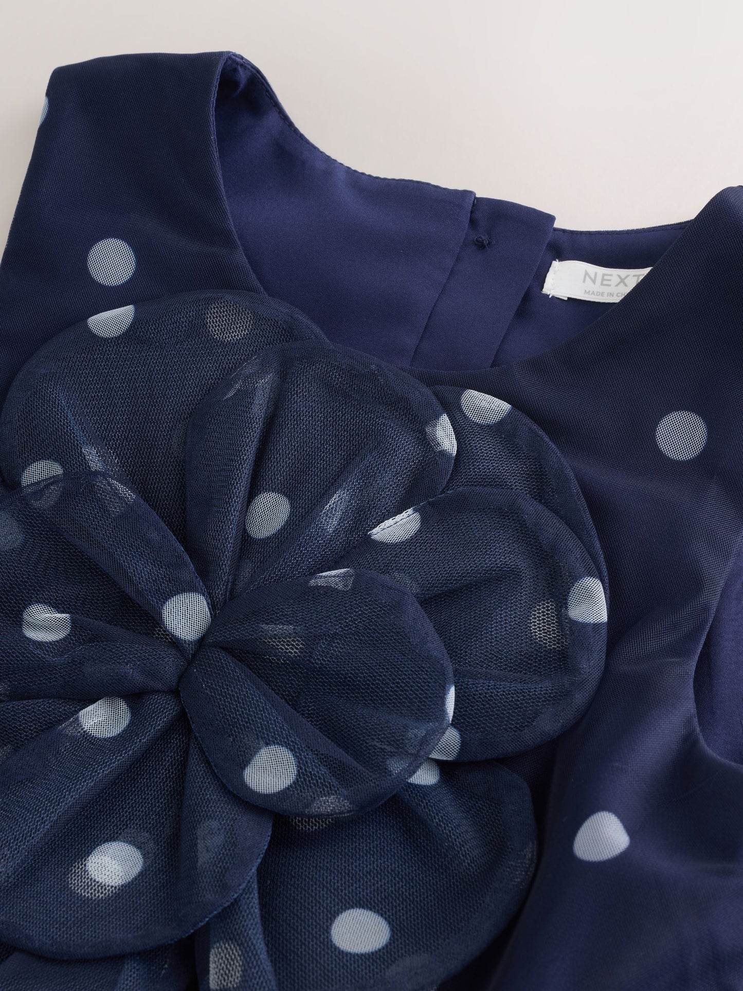 Navy Spot Flower Corsage Mesh Occasion Dress (3-16yrs) image 9