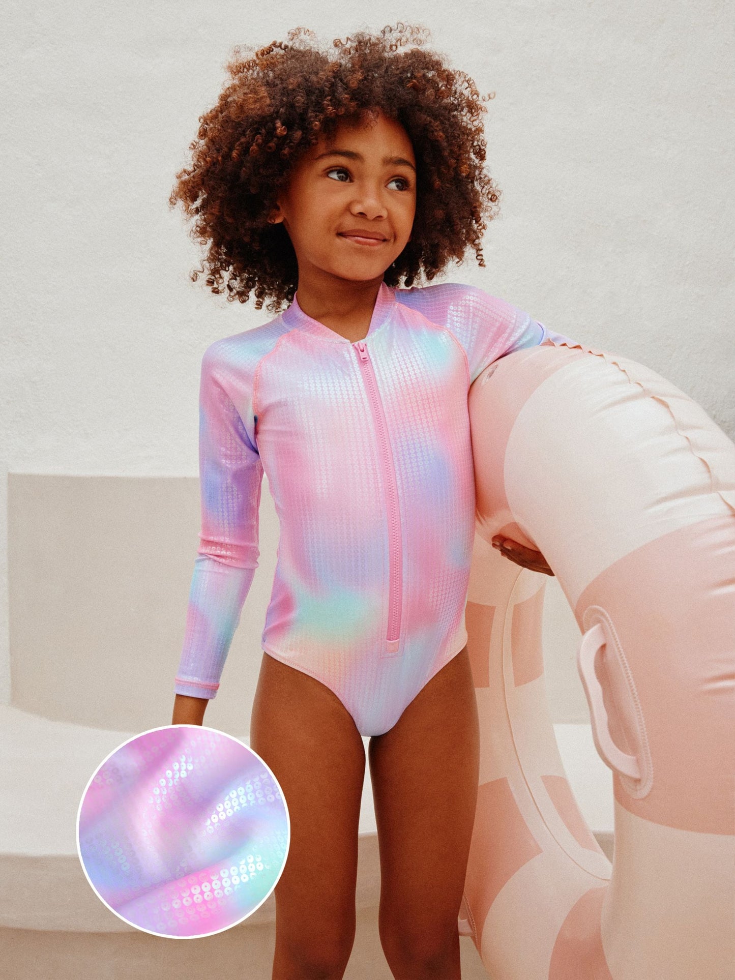 Dsiney Kidz - Pink Rainbow Foil Sequin Long Sleeve Sunsafe Swimsuit (3mths-16yrs) image 1