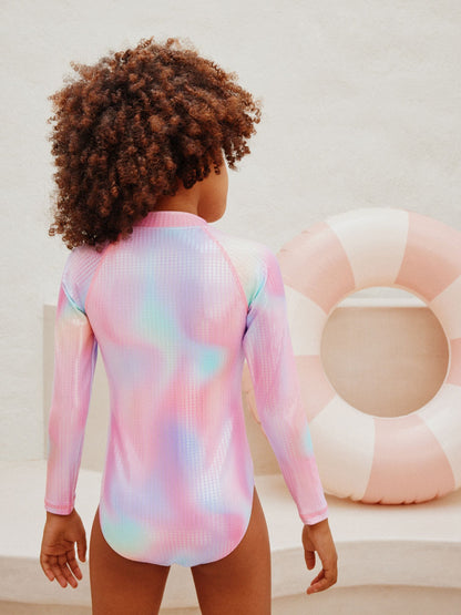 Dsiney Kidz - Pink Rainbow Foil Sequin Long Sleeve Sunsafe Swimsuit (3mths-16yrs) image 3
