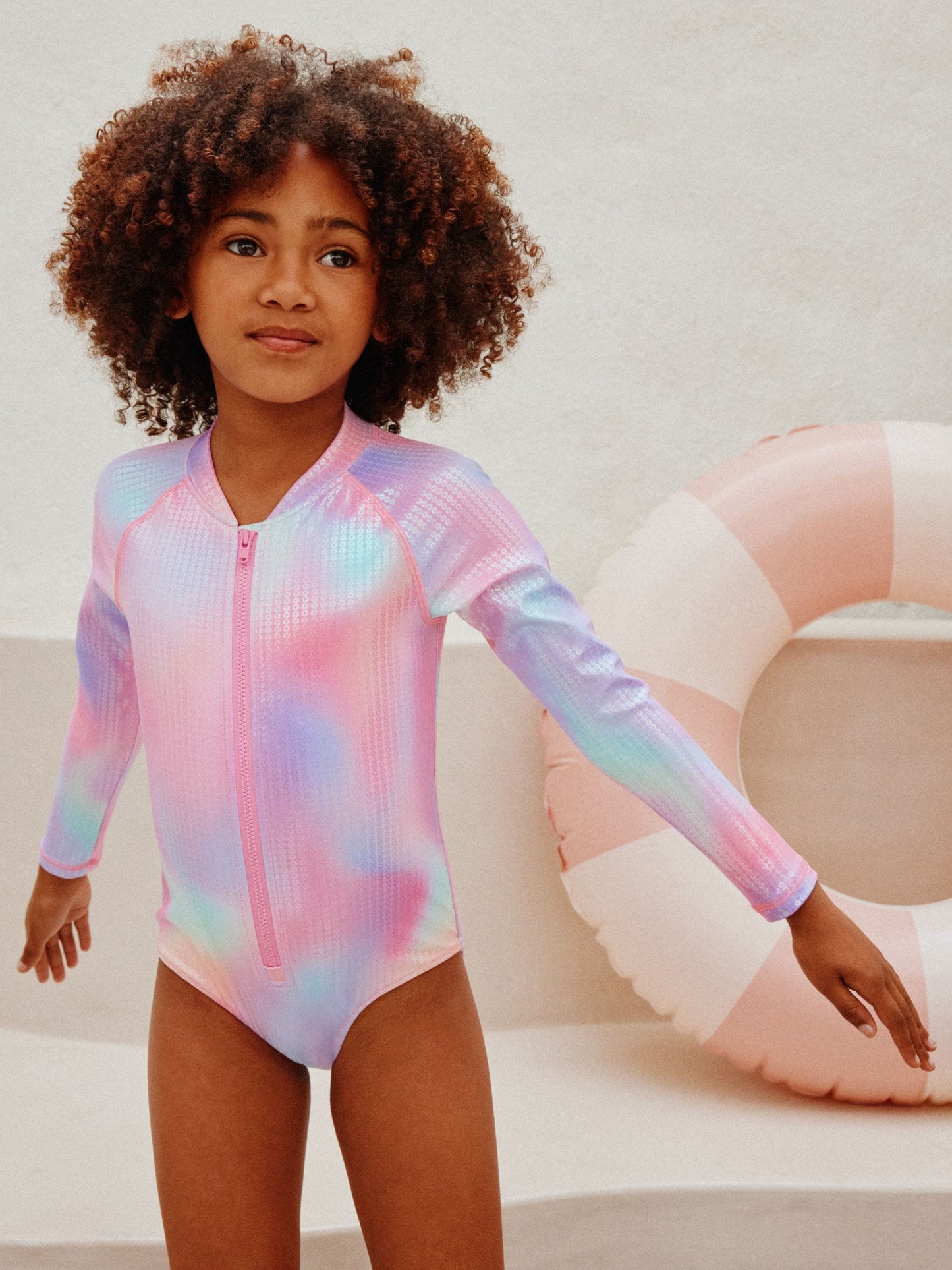Dsiney Kidz - Pink Rainbow Foil Sequin Long Sleeve Sunsafe Swimsuit (3mths-16yrs) image 4