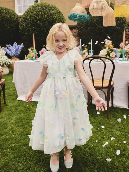 White 3D Flower Ruffle Mesh Occasion Dress (3-16yrs) image 1