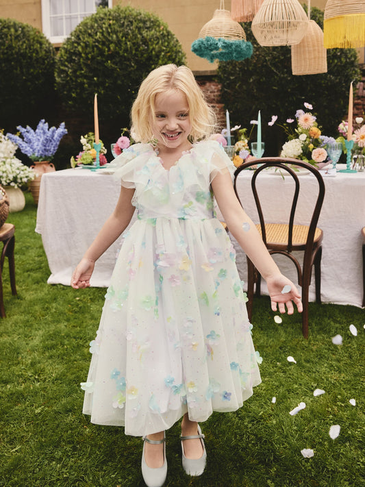 White 3D Flower Ruffle Mesh Occasion Dress (3-16yrs) image 1