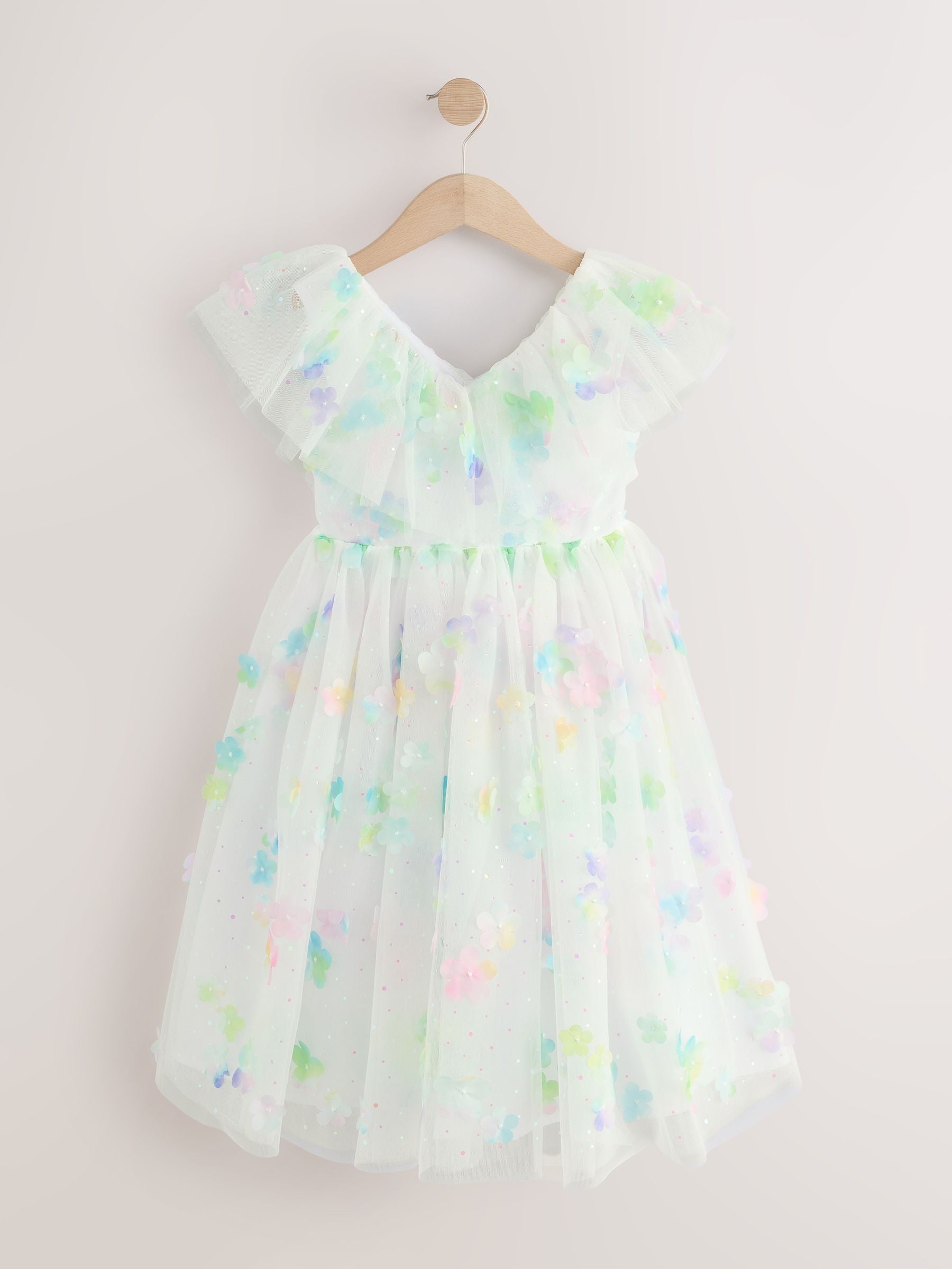 White 3D Flower Ruffle Mesh Occasion Dress (3-16yrs) image 4