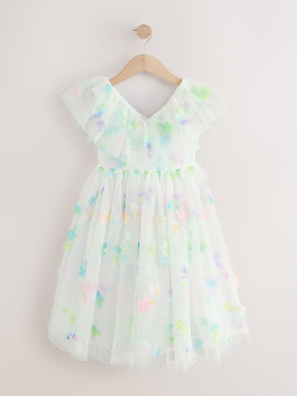 White 3D Flower Ruffle Mesh Occasion Dress (3-16yrs) image 4