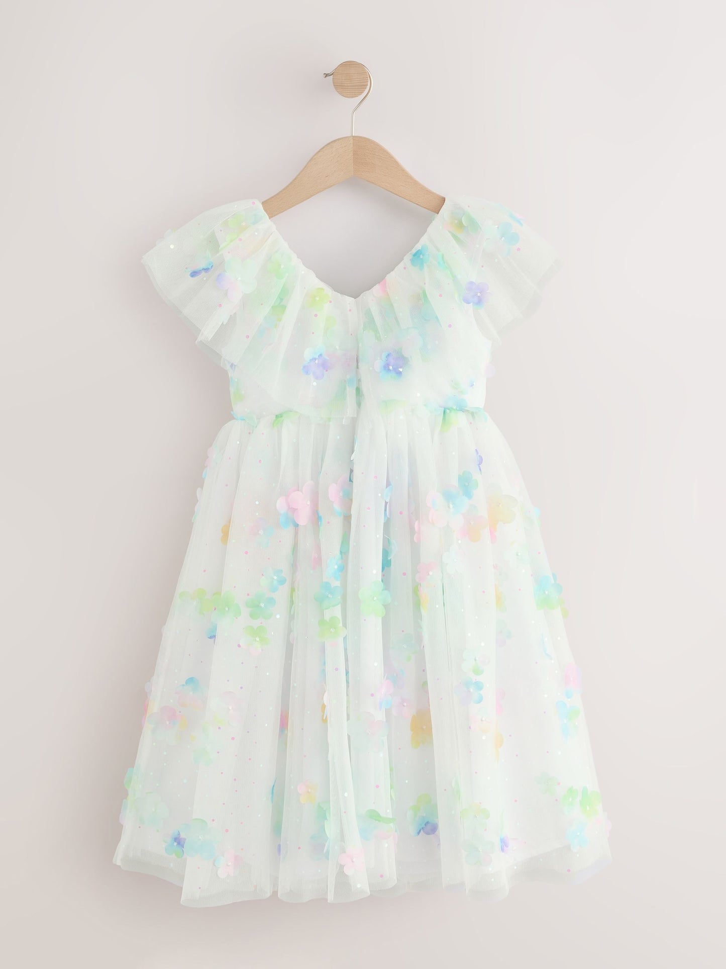 White 3D Flower Ruffle Mesh Occasion Dress (3-16yrs) image 5