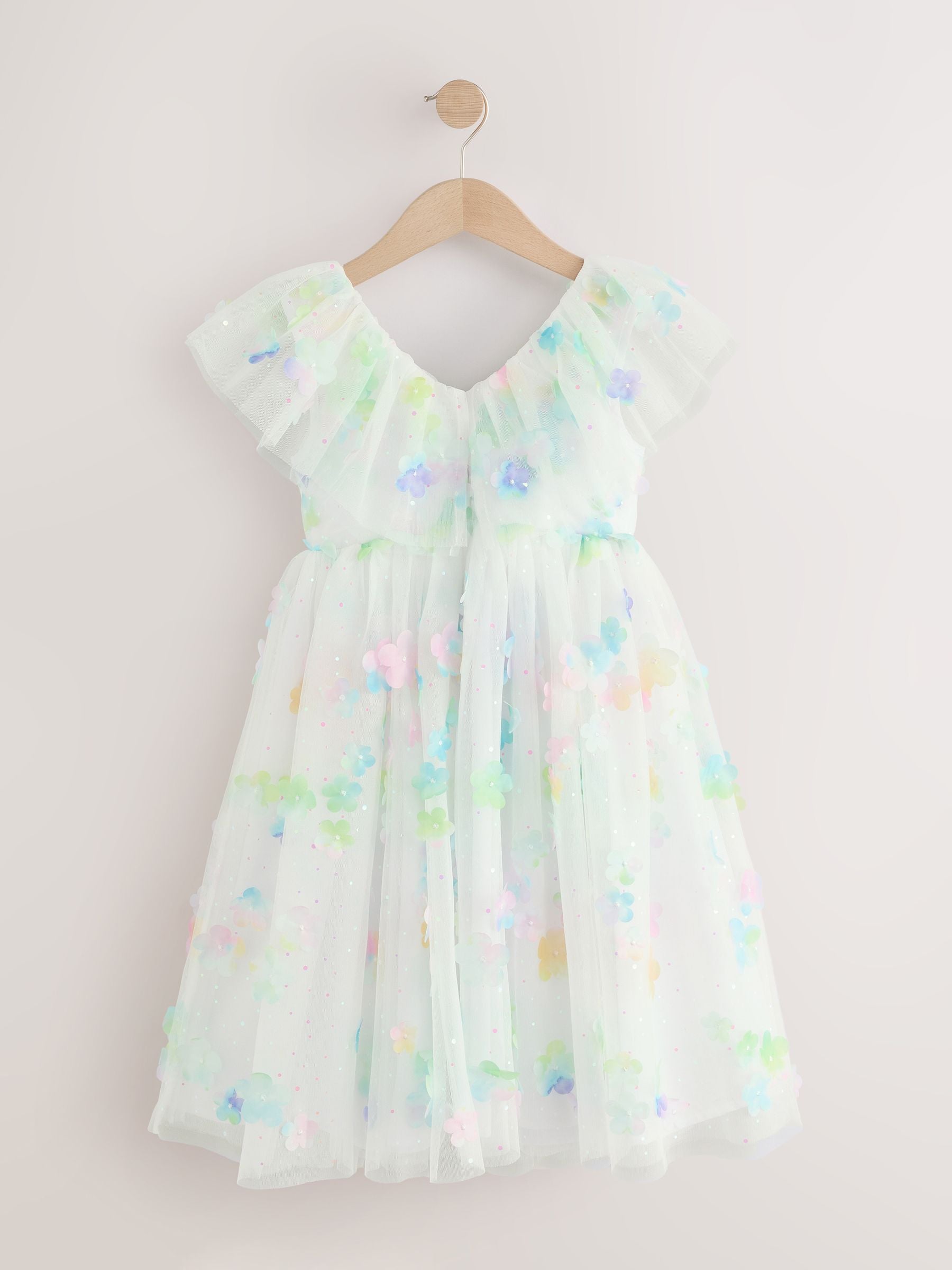White 3D Flower Ruffle Mesh Occasion Dress (3-16yrs) image 5