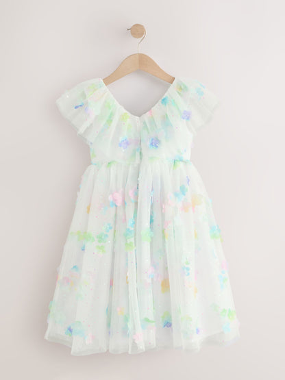 White 3D Flower Ruffle Mesh Occasion Dress (3-16yrs) image 5