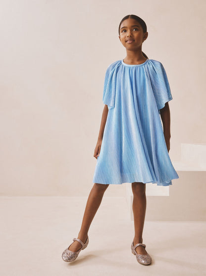 Blue Sparkle Angel Sleeve Party Dress (3-16yrs) image 2