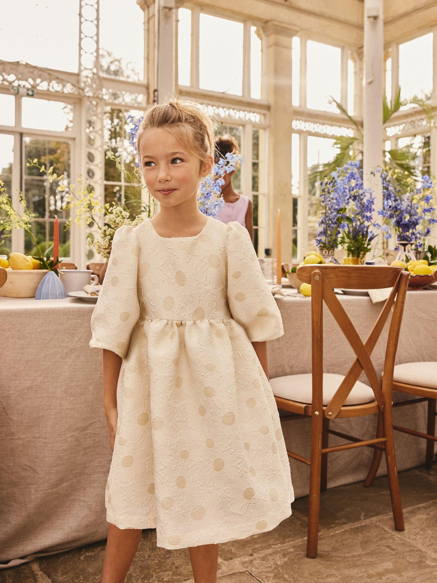 Ecru White Floral Texture Occasion Dress (3-16yrs) image 1