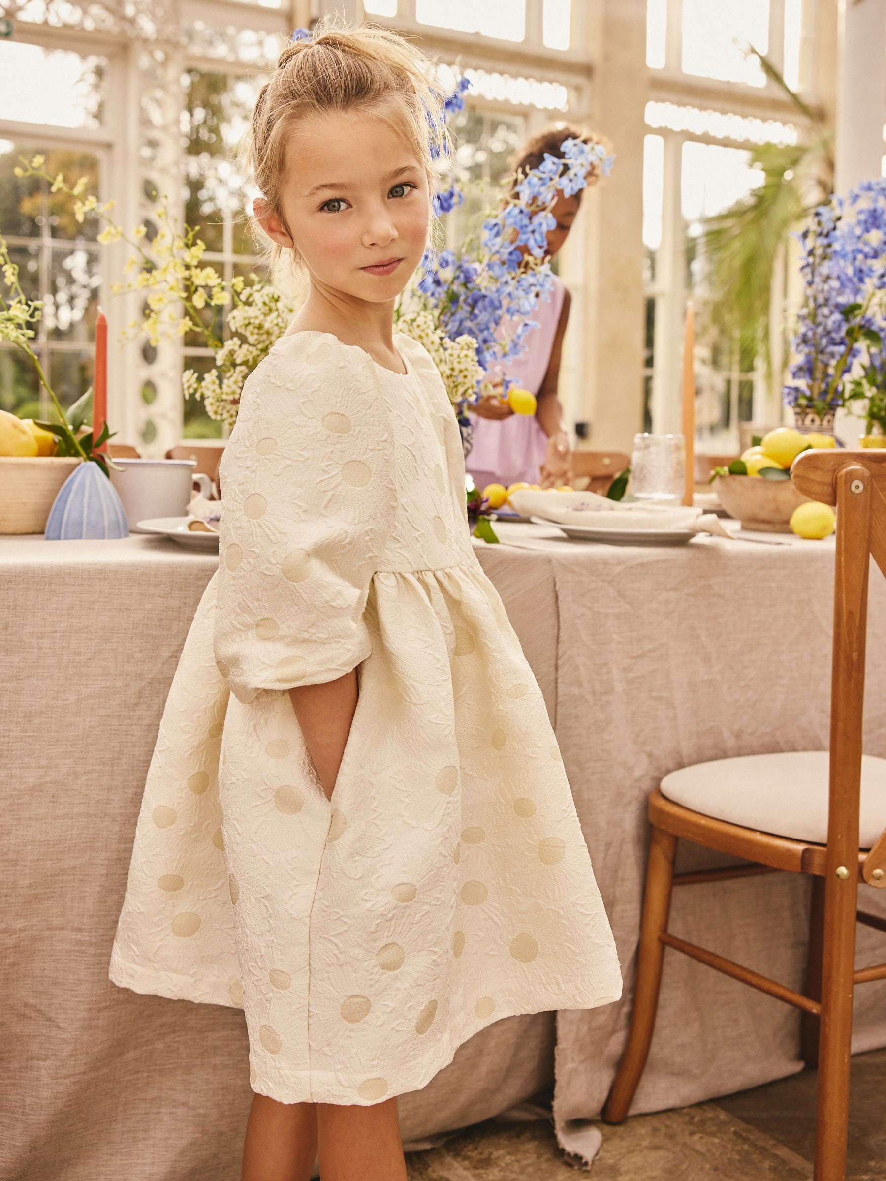 Ecru White Floral Texture Occasion Dress (3-16yrs) image 3