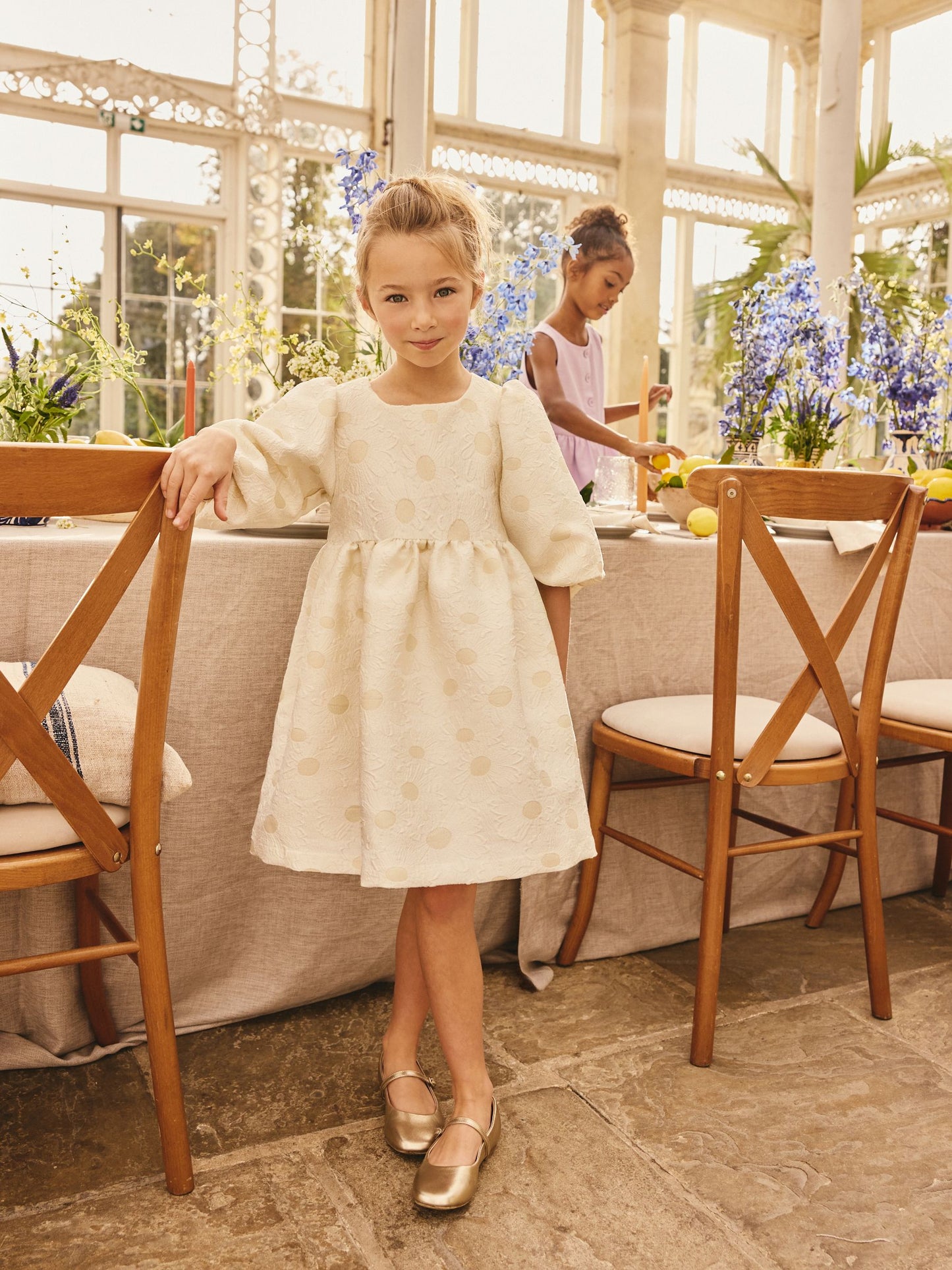 Ecru White Floral Texture Occasion Dress (3-16yrs) image 4