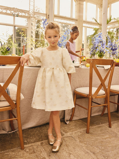 Ecru White Floral Texture Occasion Dress (3-16yrs) image 4
