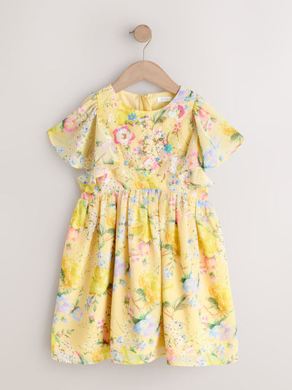 Yellow Floral Embellished Occasion Dress (3-16yrs) image 4