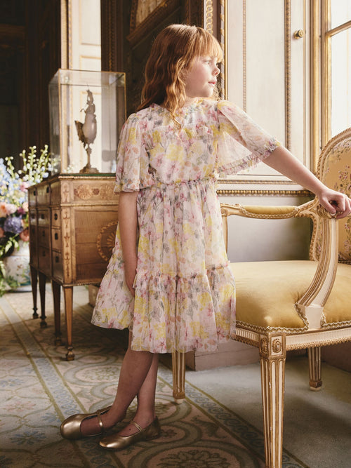 Dsiney Kidz - Yellow Floral Angel Sleeve Mesh Occasion Dress (3-16yrs) image 1