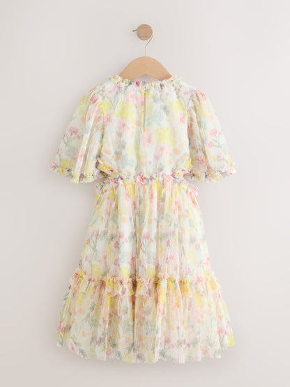 Yellow Floral Angel Sleeve Mesh Occasion Dress (3-16yrs) image 5