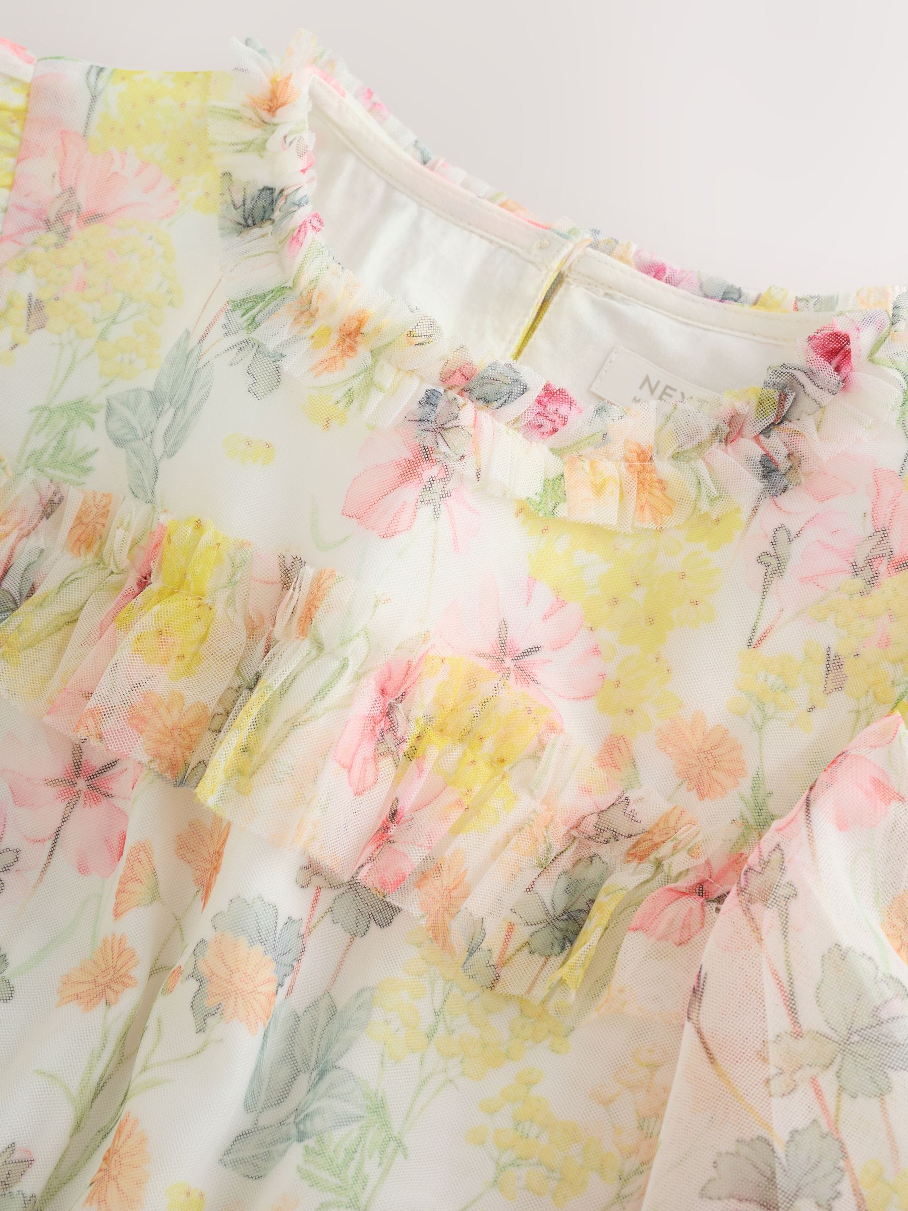Yellow Floral Angel Sleeve Mesh Occasion Dress (3-16yrs) image 6