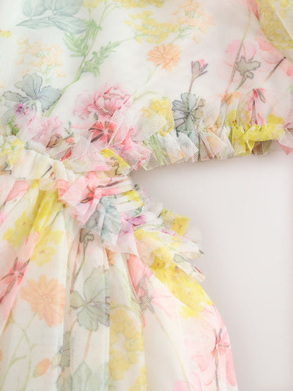 Yellow Floral Angel Sleeve Mesh Occasion Dress (3-16yrs) image 7