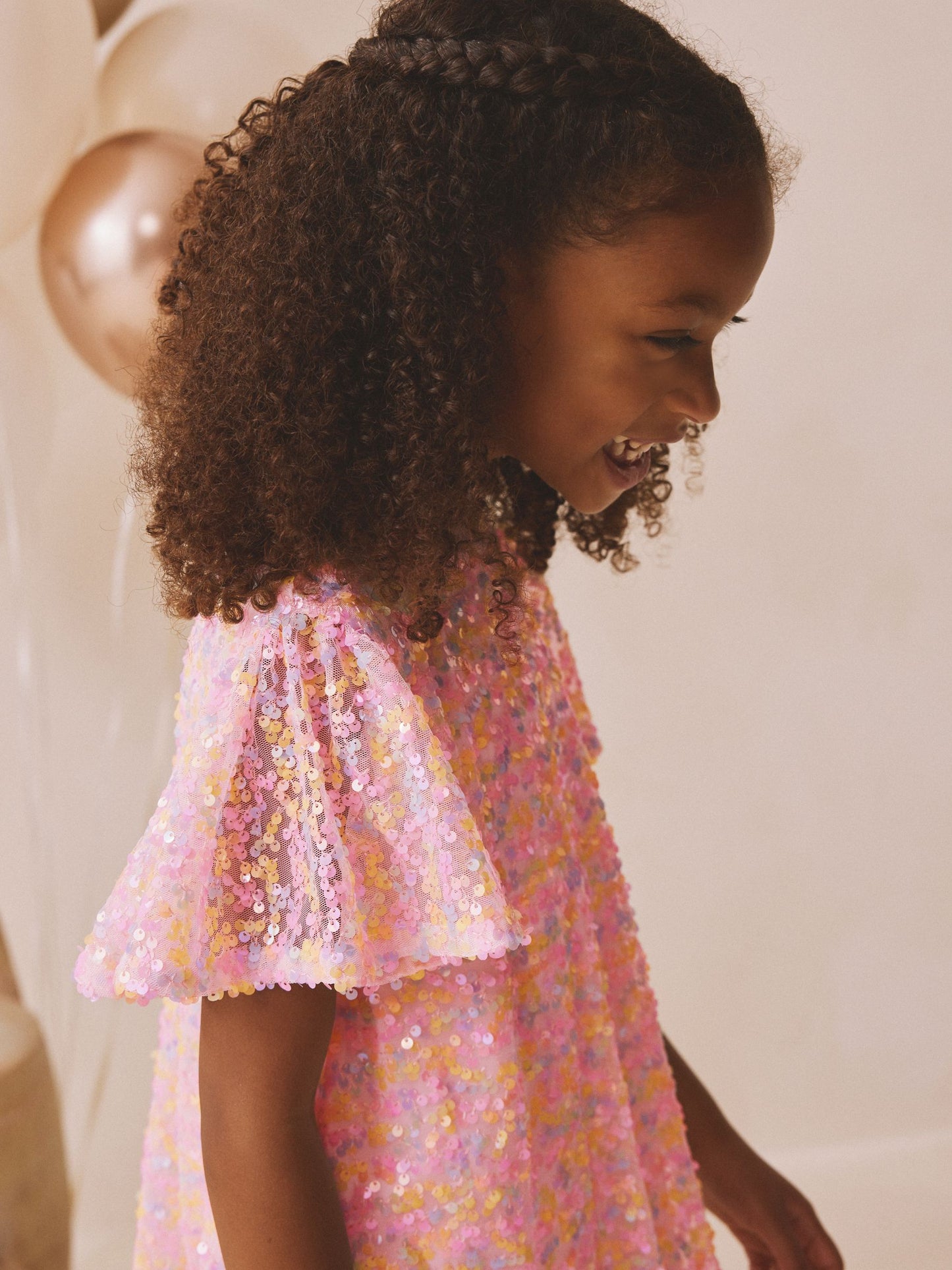 Pastel Pink Angel Sleeve Sequin Party Dress (3-16yrs) image 4