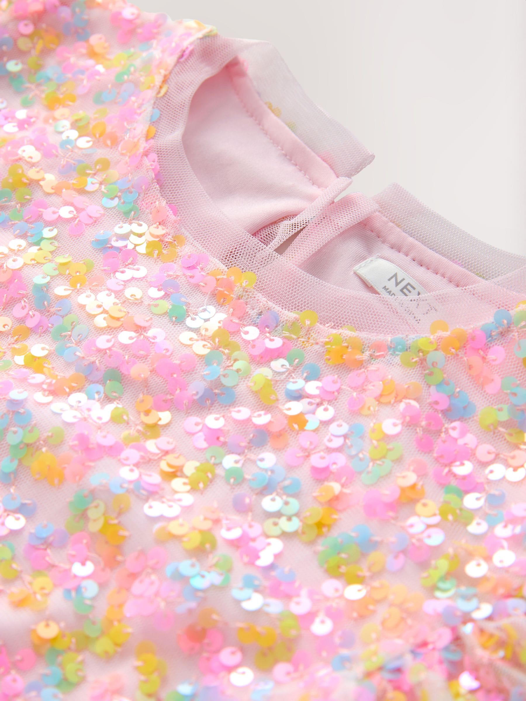 Pastel Pink Angel Sleeve Sequin Party Dress (3-16yrs) image 7