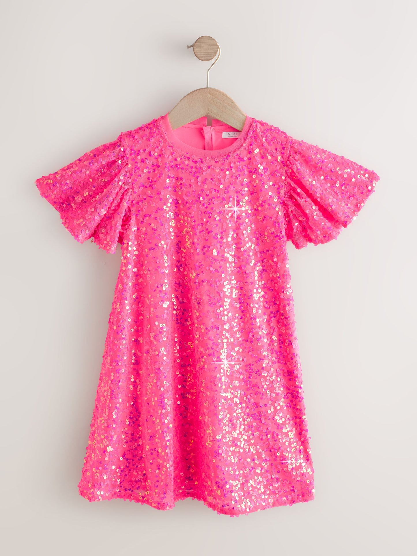 Bright Pink Angel Sleeve Sequin Party Dress (3-16yrs) image 5