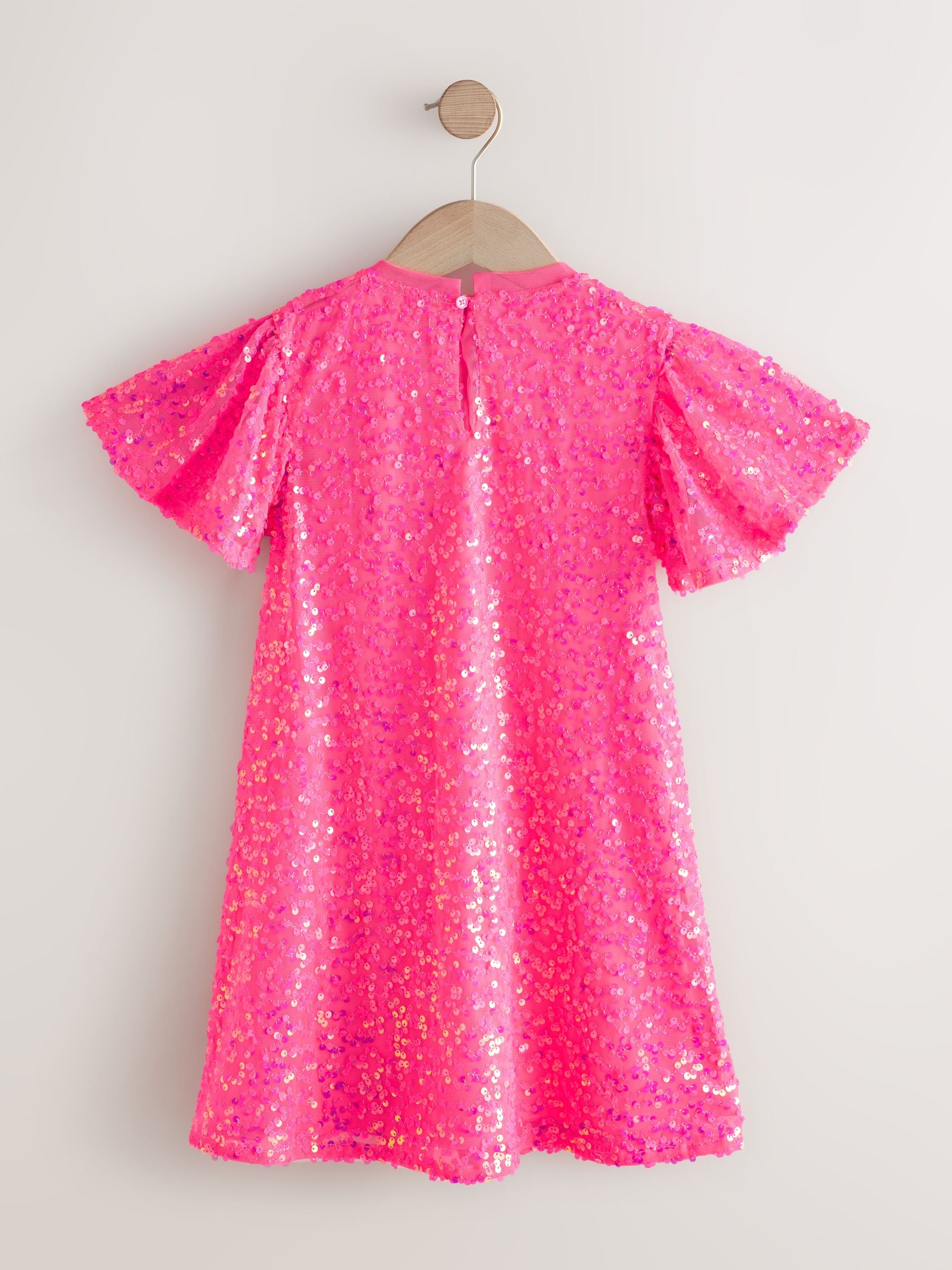 Bright Pink Angel Sleeve Sequin Party Dress (3-16yrs) image 6