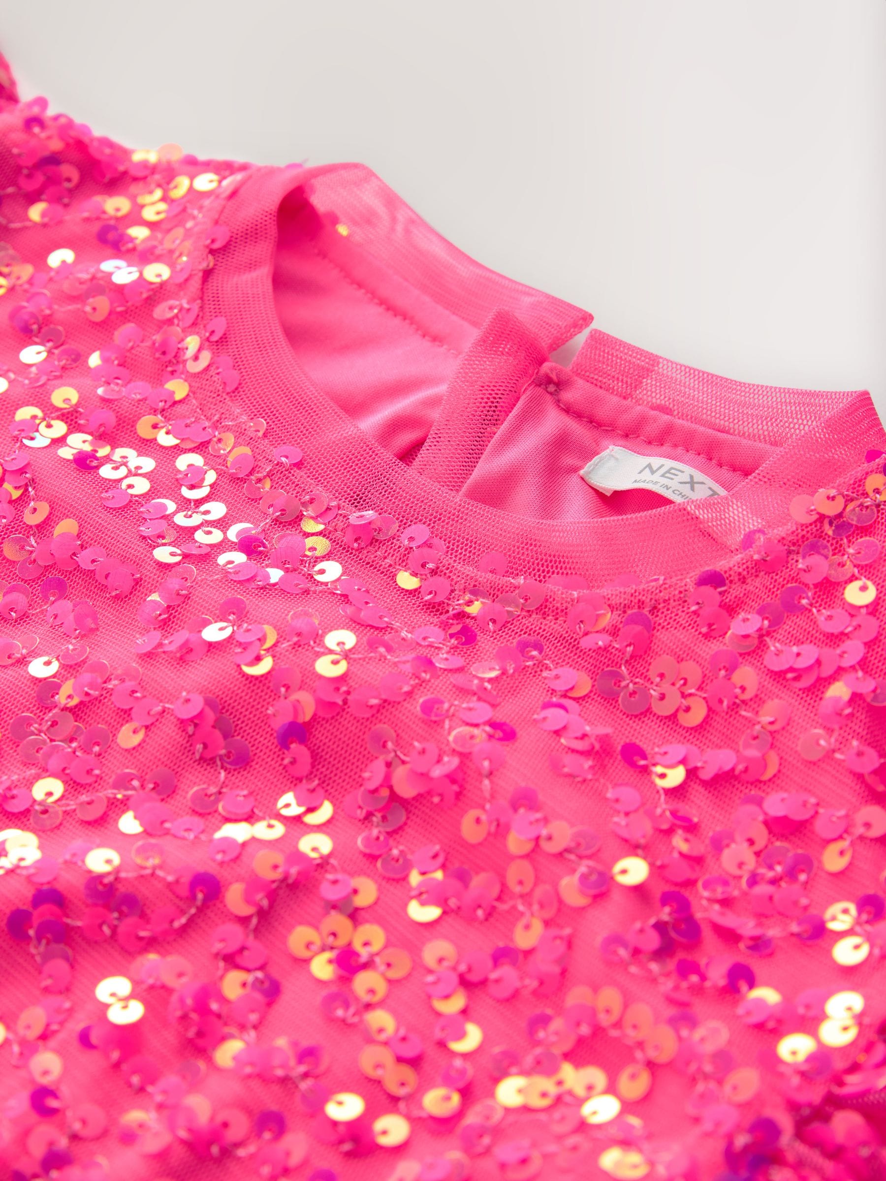 Bright Pink Angel Sleeve Sequin Party Dress (3-16yrs) image 7