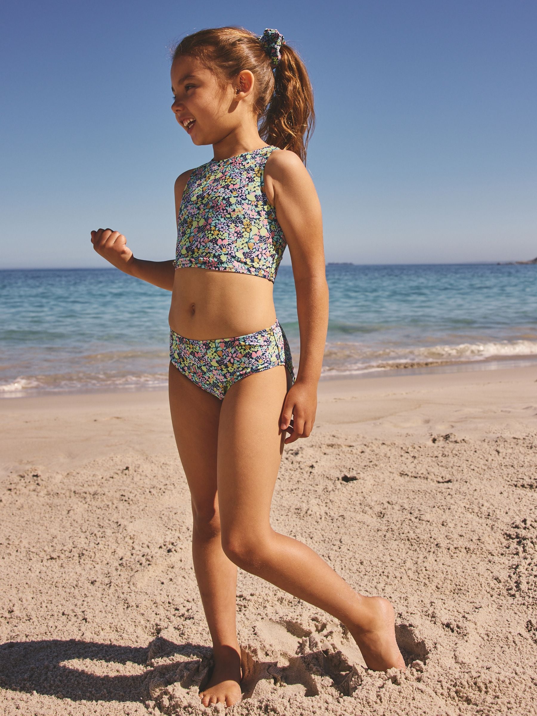 Dsiney Kidz - Black Ditsy Floral Sunsafe Rash Vest Bikini And Scrunchie Swim Set (3-16yrs) image 3