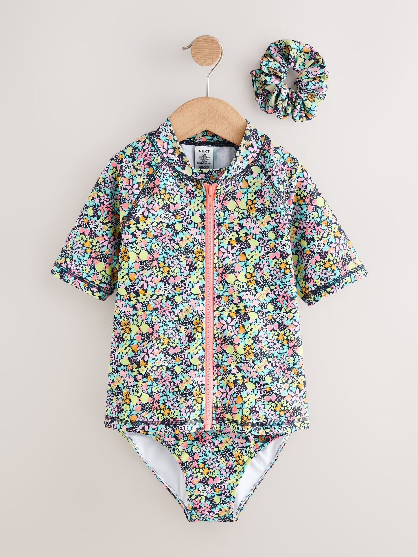 Dsiney Kidz - Black Ditsy Floral Sunsafe Rash Vest Bikini And Scrunchie Swim Set (3-16yrs) image 6