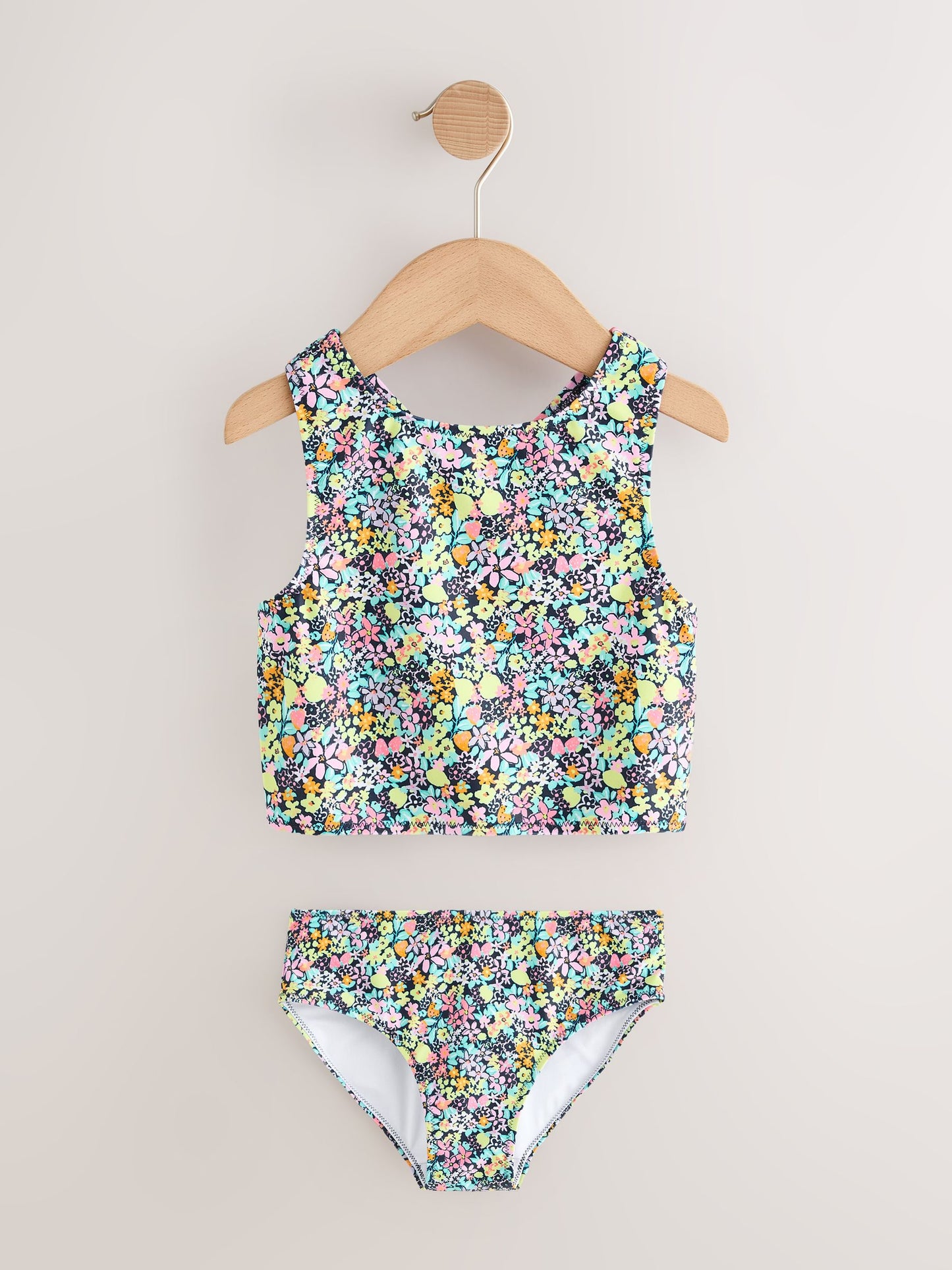 Dsiney Kidz - Black Ditsy Floral Sunsafe Rash Vest Bikini And Scrunchie Swim Set (3-16yrs) image 8
