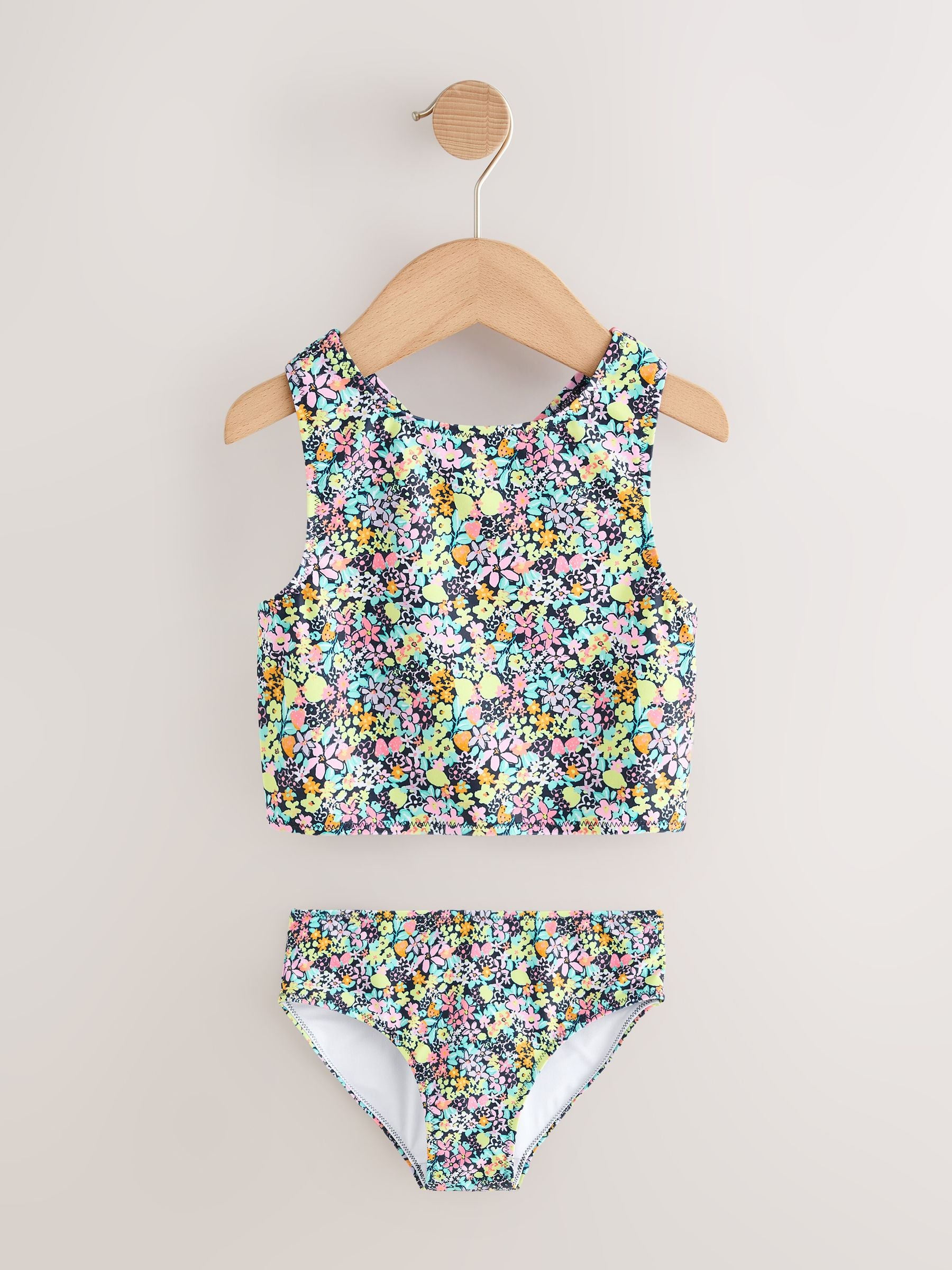 Dsiney Kidz - Black Ditsy Floral Sunsafe Rash Vest Bikini And Scrunchie Swim Set (3-16yrs) image 8