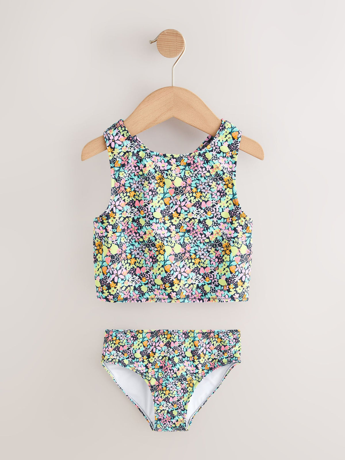 Dsiney Kidz - Black Ditsy Floral Sunsafe Rash Vest Bikini And Scrunchie Swim Set (3-16yrs) image 8