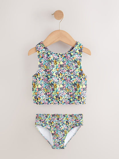 Dsiney Kidz - Black Ditsy Floral Sunsafe Rash Vest Bikini And Scrunchie Swim Set (3-16yrs) image 8