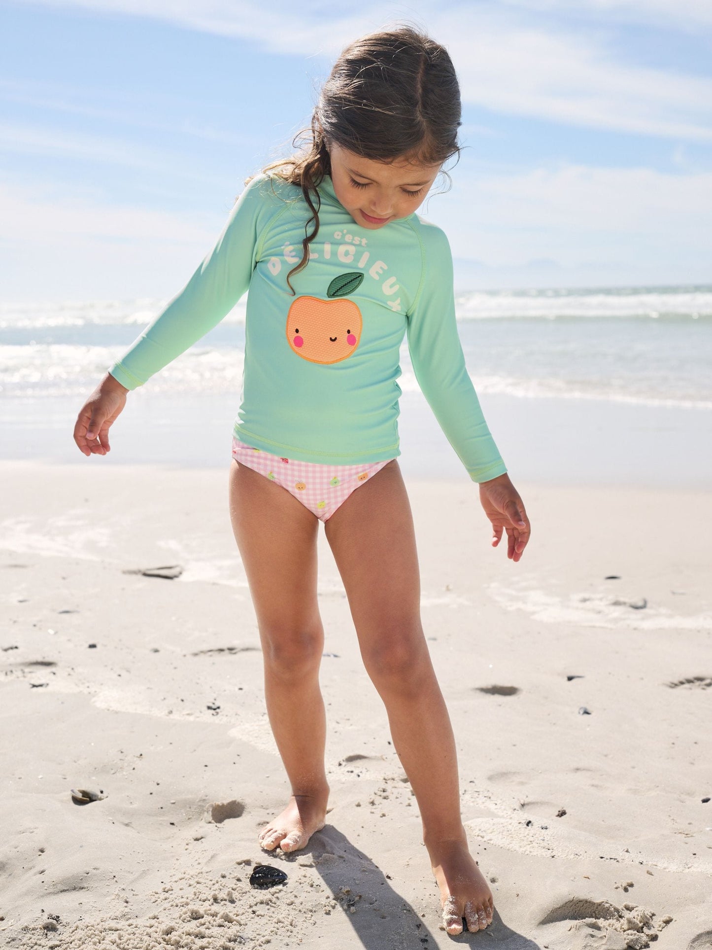 Mint Green Gingham Fruit Long Sleeve Sunsafe Swim Set (3mths-7yrs) image 3