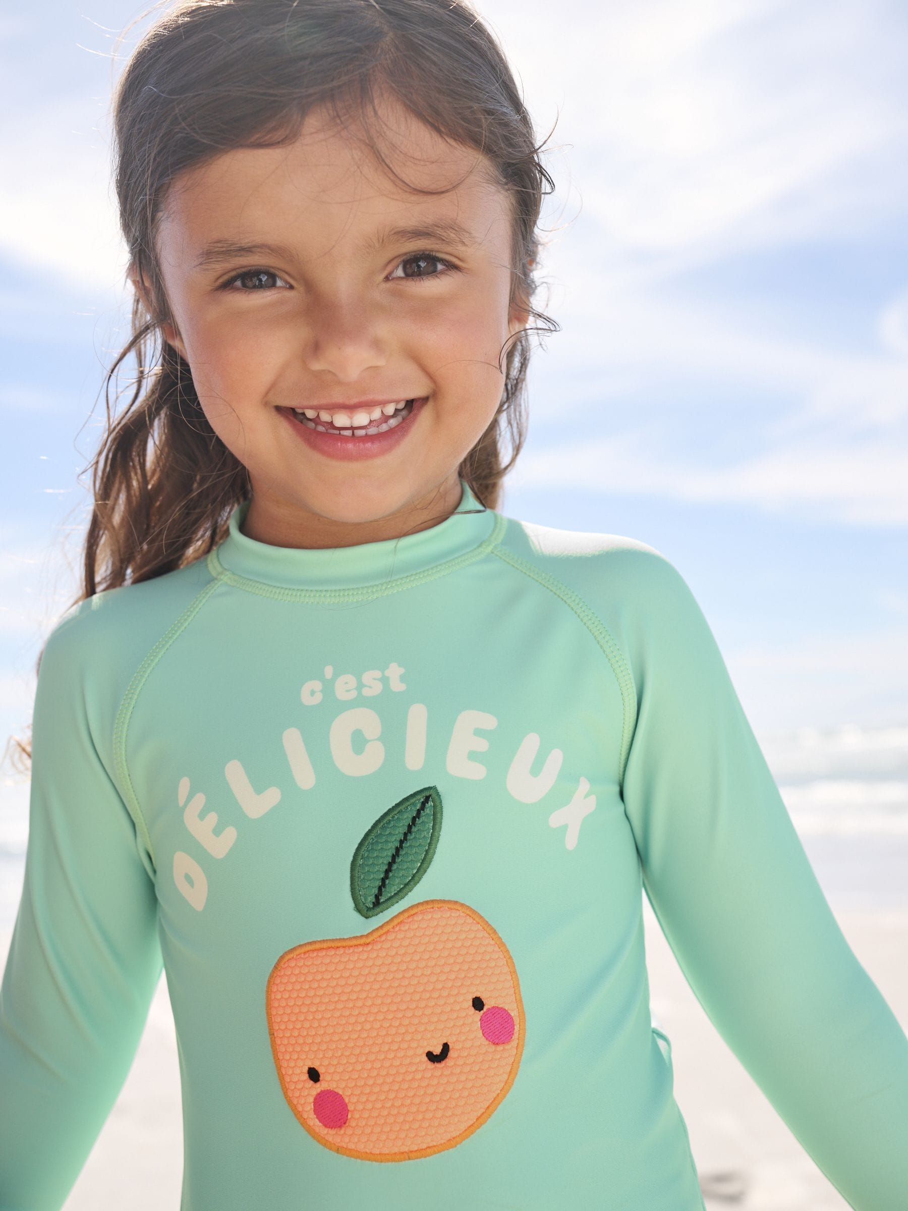 Mint Green Gingham Fruit Long Sleeve Sunsafe Swim Set (3mths-7yrs) image 4