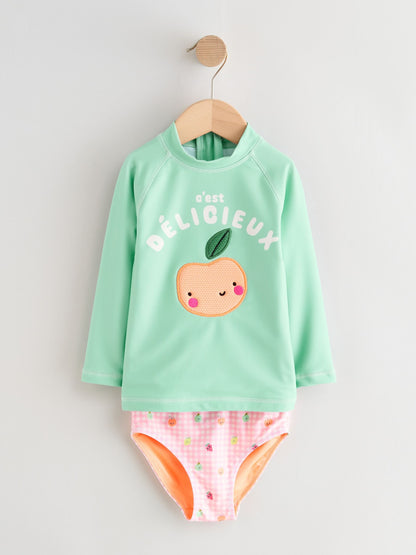 Mint Green Gingham Fruit Long Sleeve Sunsafe Swim Set (3mths-7yrs) image 5