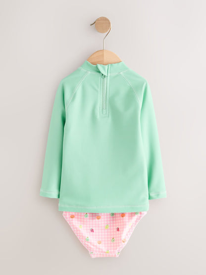 Mint Green Gingham Fruit Long Sleeve Sunsafe Swim Set (3mths-7yrs) image 6