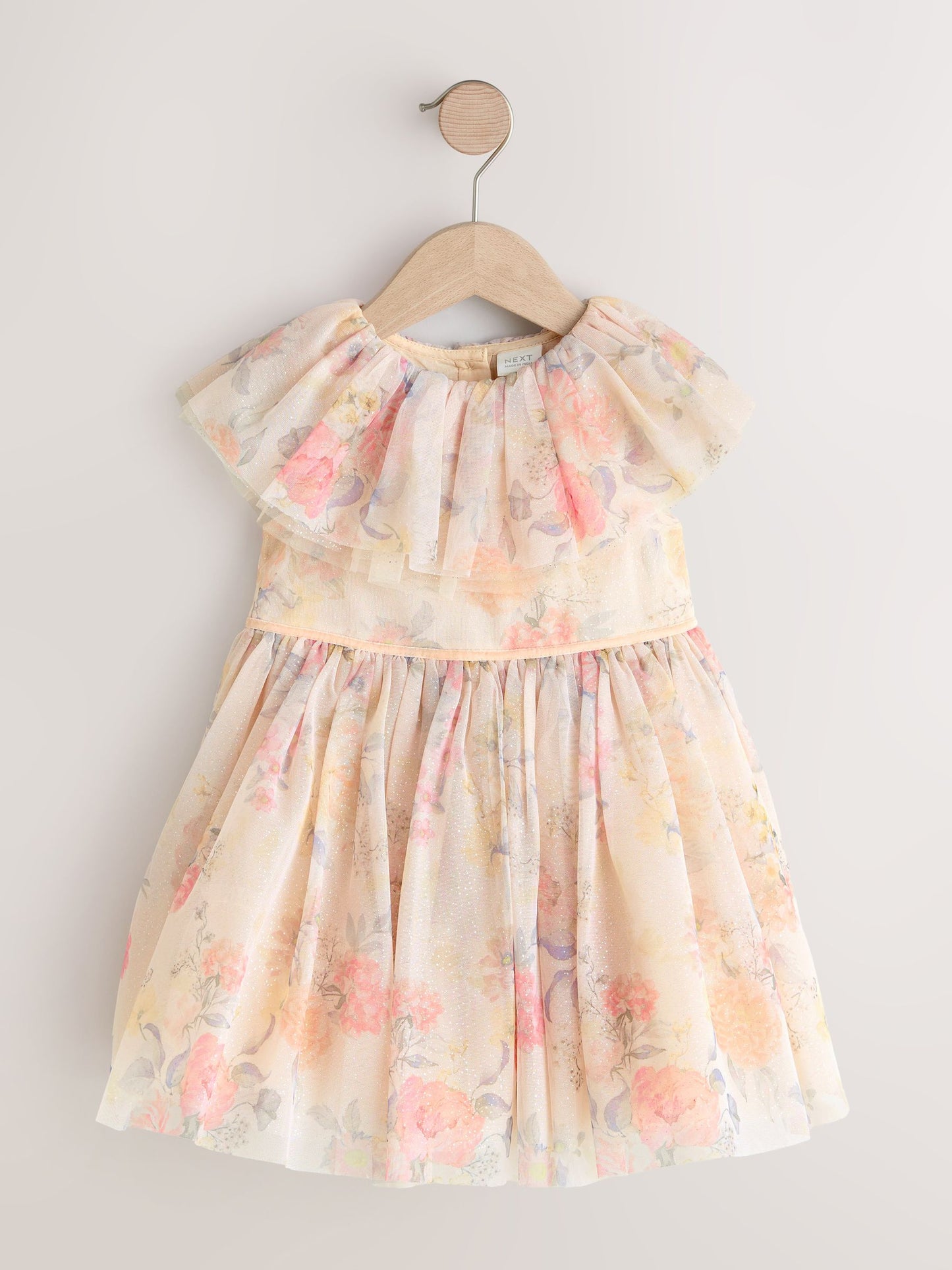 Cream Ruffle Collar Mesh Dress (3mths-7yrs) image 6
