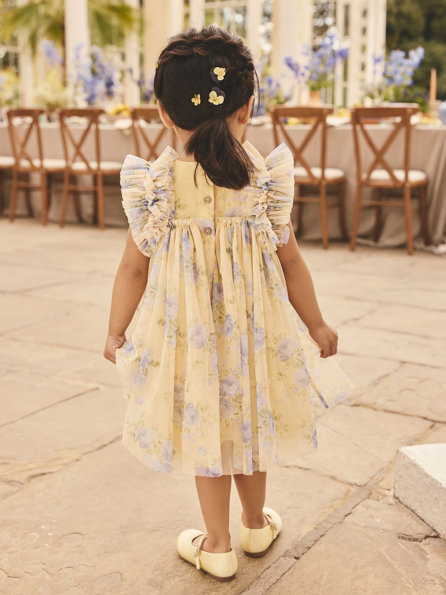 Yellow Ruffle Shoulder Mesh Dress (3mths-7yrs) image 3
