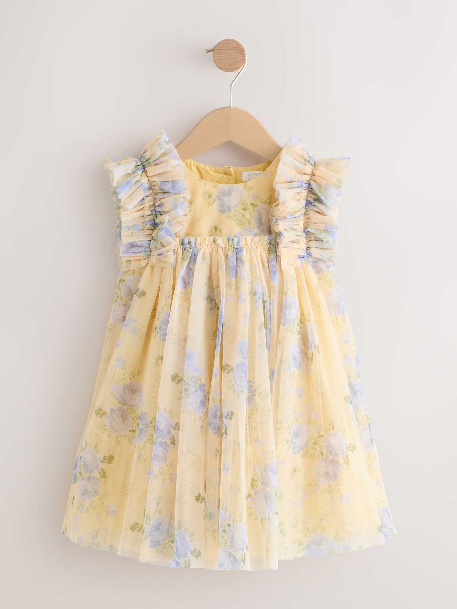 Yellow Ruffle Shoulder Mesh Dress (3mths-7yrs) image 4