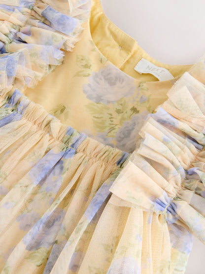 Dsiney Kidz - Yellow Ruffle Shoulder Mesh Dress (3mths-7yrs) image 7