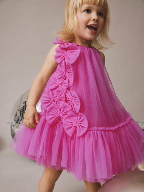 Dsiney Kidz - Bright Pink Bows Sleeveless Mesh Dress (3mths-7yrs) image 1