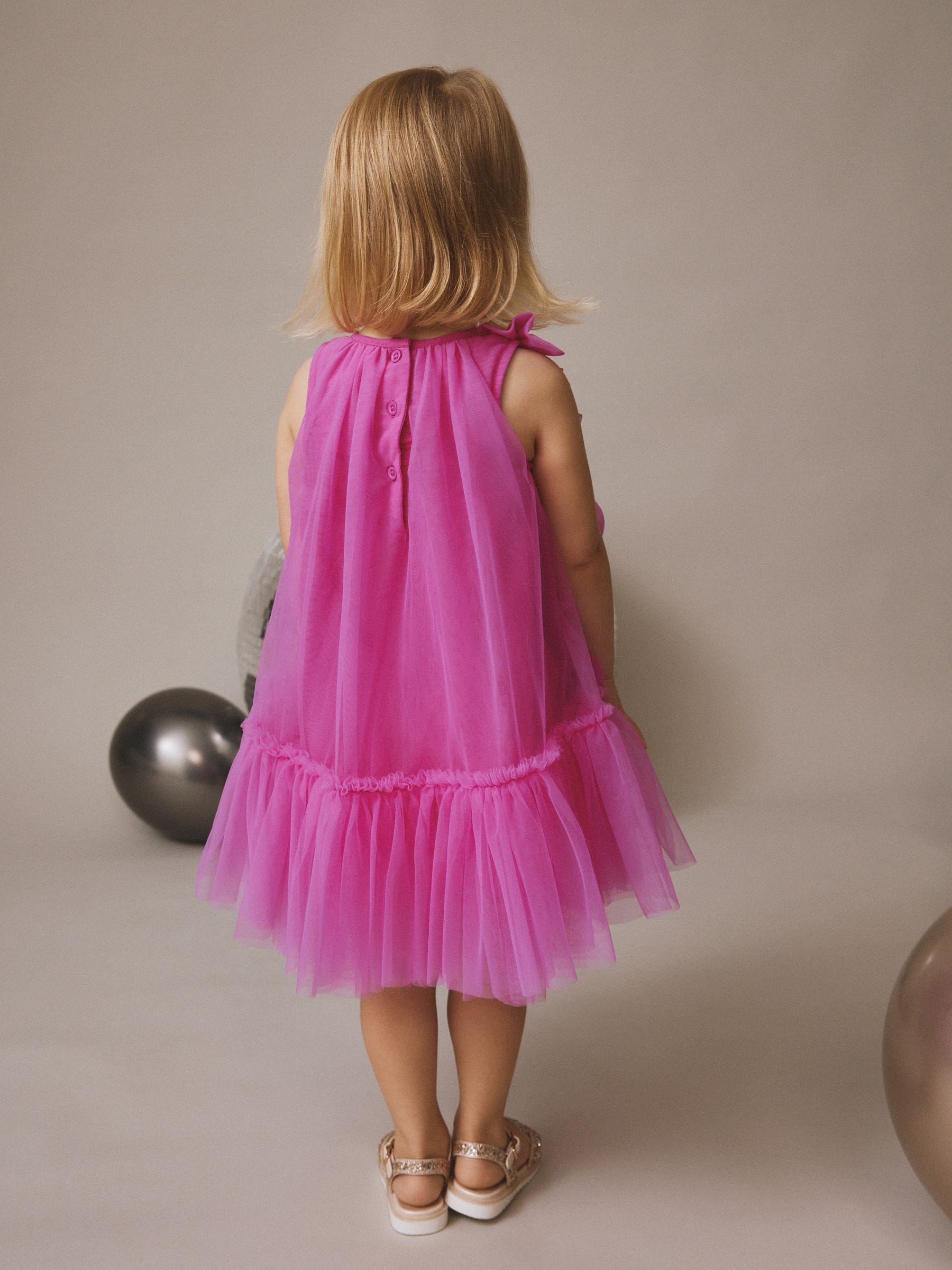 Bright Pink Bows Sleeveless Mesh Dress (3mths-7yrs) image 3