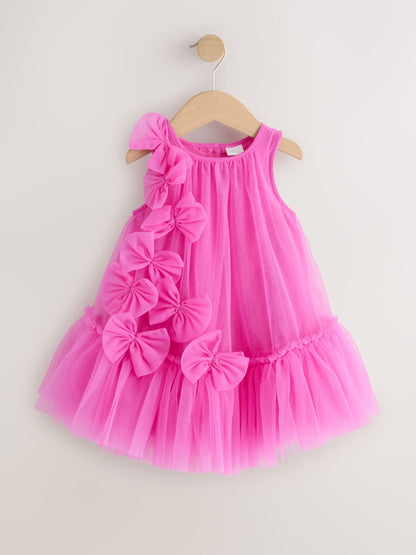 Bright Pink Bows Sleeveless Mesh Dress (3mths-7yrs) image 4