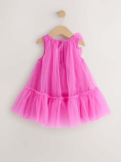 Bright Pink Bows Sleeveless Mesh Dress (3mths-7yrs) image 5