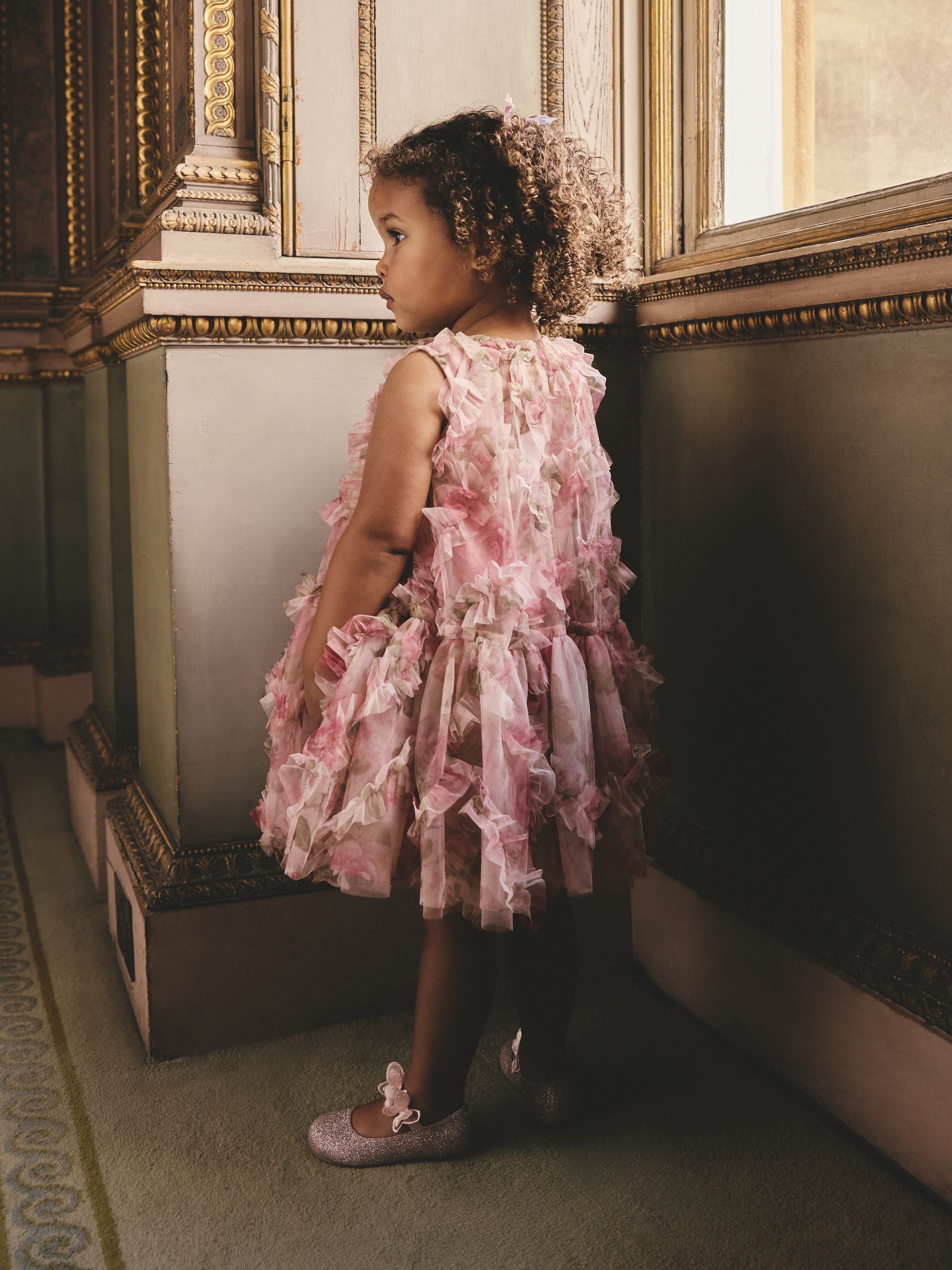 Pink Floral Sleeveless Mesh Dress (3mths-7yrs) image 3